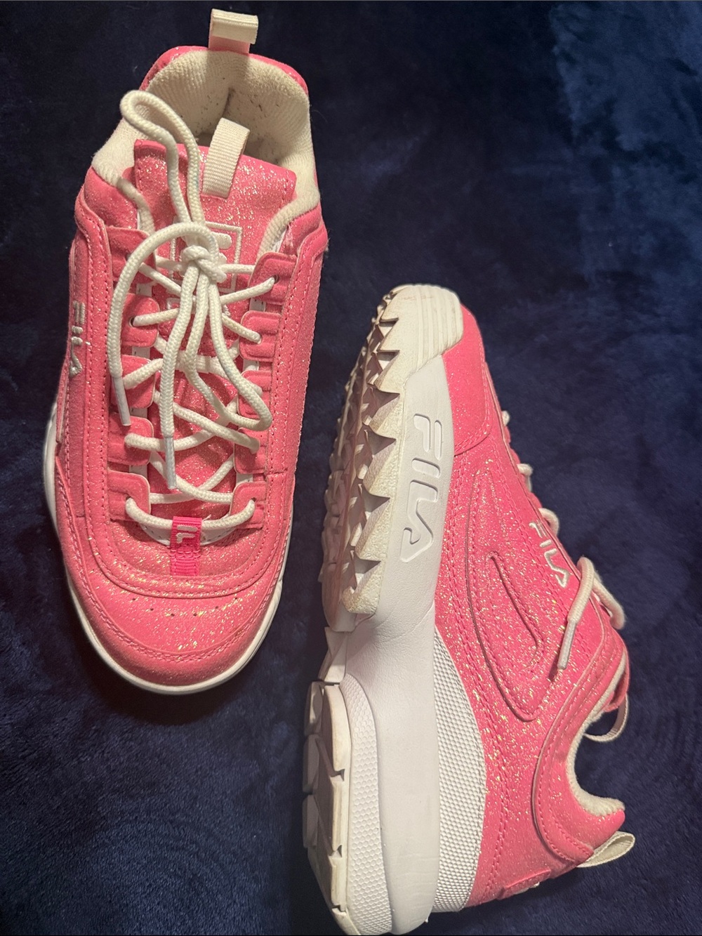 Fila Girl’s Size 5 1/2 Women’s 7 Pink Glitter Chunky Sneakers Like New